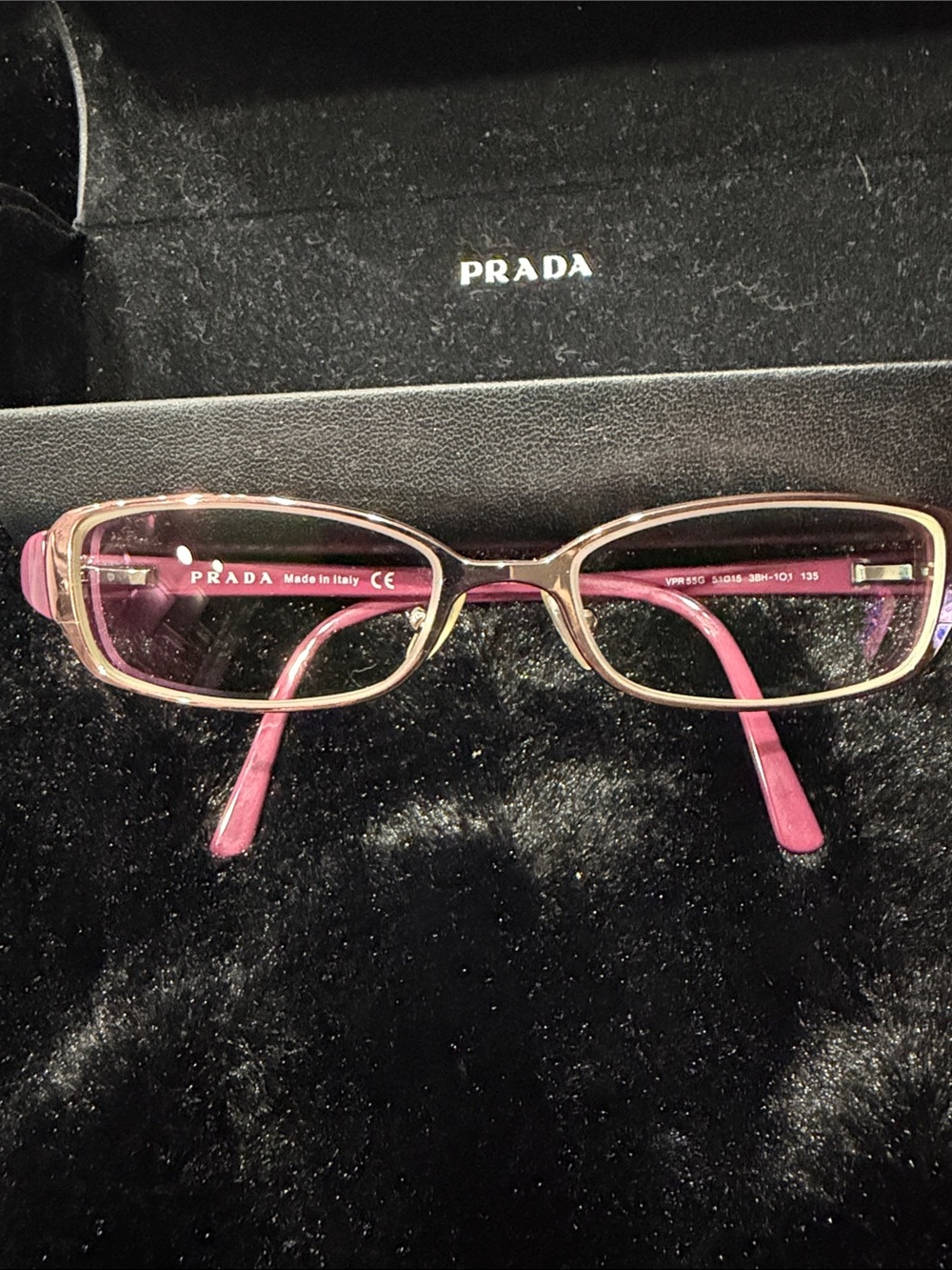 Prada Burgundy and Gold Rectangular Women's Eyeglass Frames